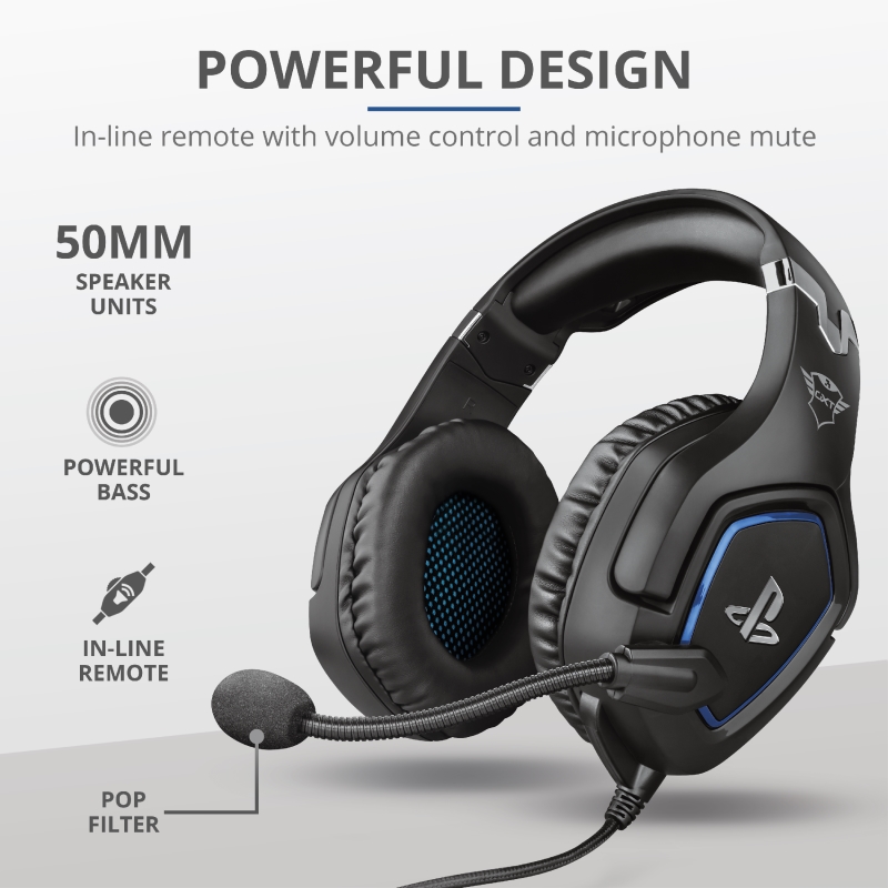TRUST Cuffie a padiglione da gaming Trust GXT488 cablato licenza ufficiale Sony PS4 nero e blu